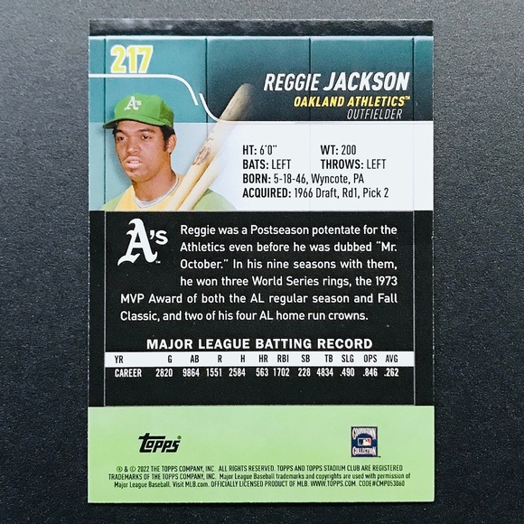 Reggie Jackson - 2022 Stadium Club #217 - Picture 2 of 2